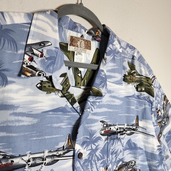 KALAHEO Airplane Fighter Bomber Hawaiian Shirt Short Sleeve Button Down Size 2XL - Picture 3 of 16